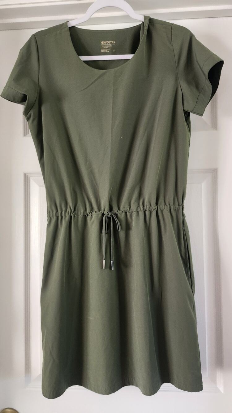 Mondetta Performance Luxury Dress Short Sleeve Olive Drawstring Waist S D37